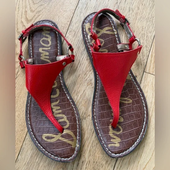 Sam Edelman Leather Greta Thong Havana Red Sandals Size 8 - Picture 5 of 8
